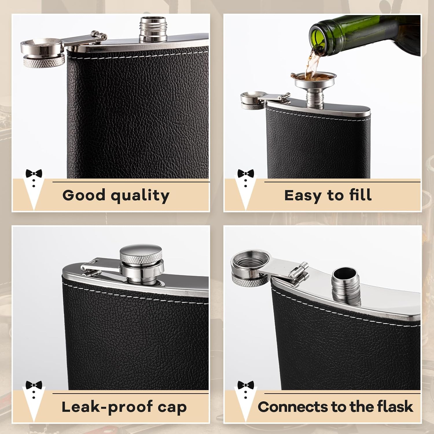 Tioncy 24 Pcs Groomsmen Proposal Gift 4 Engraved Pocket Knife 4 Groomsmen Gift Bags 4 Shot Glasses with Tuxedos 4 oz Stainless Steel Hip Flask 4 Poker Card Bottle Opener 4 Sunglasses