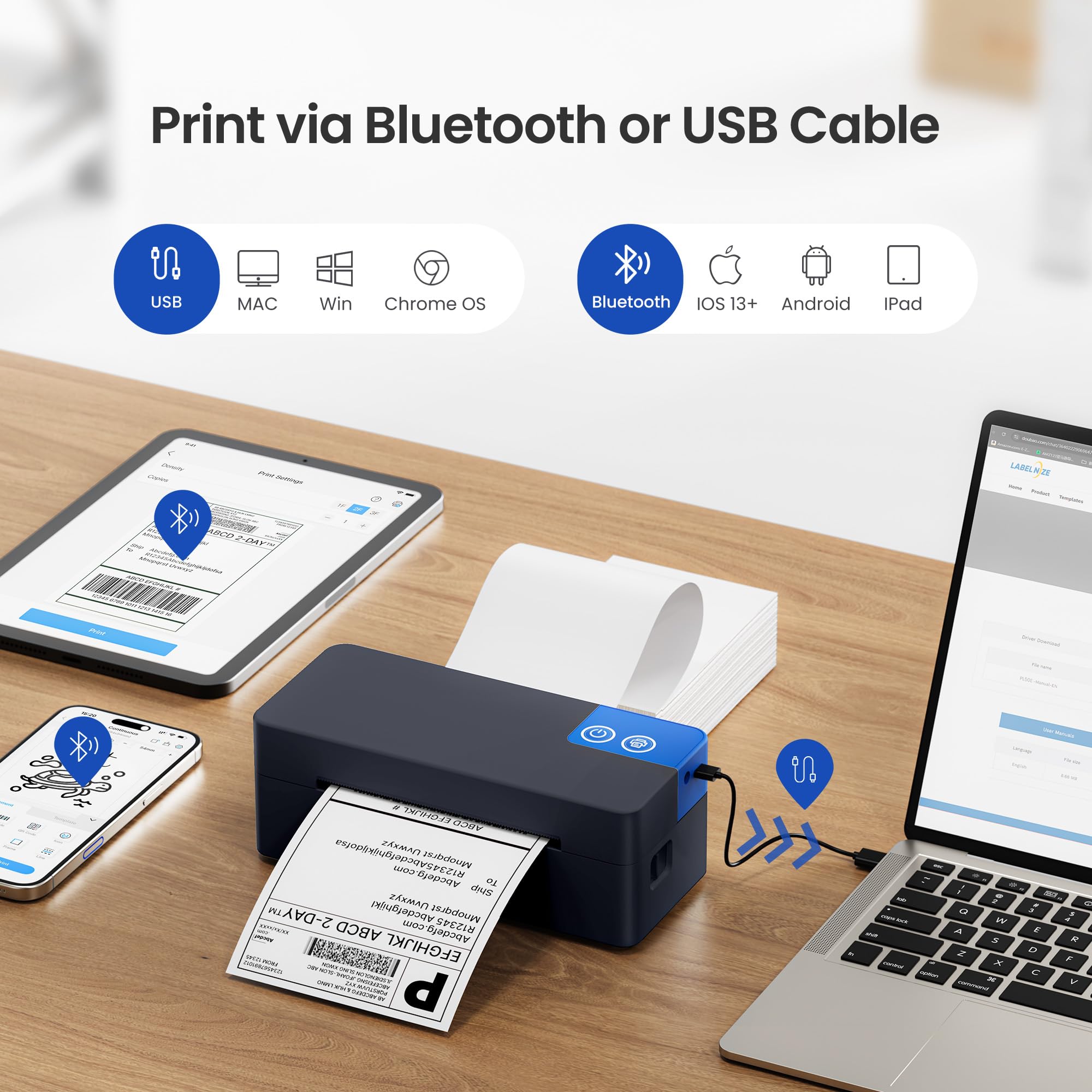 Stampante per etichette termica Bluetooth, stampante per etichette wireless 4x6 per piccole imprese, supporta iOS, Android, Windows e Mac, compatibile con Amazon Shopify Etsy USPS, carbone