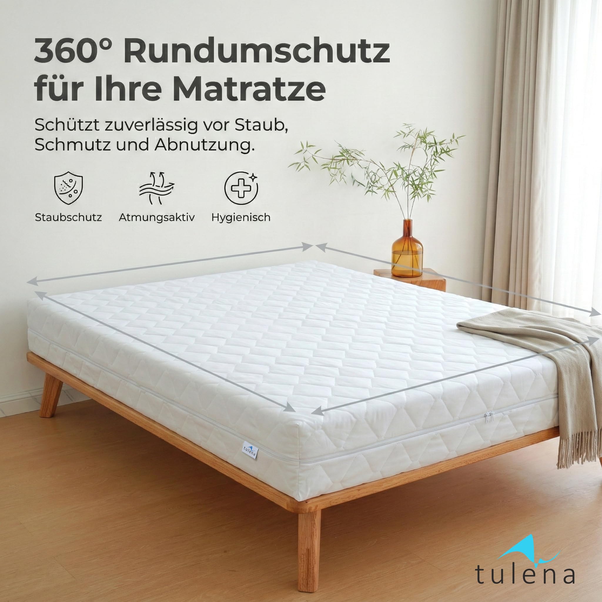 TULENA Matratzenbezug 90x200 cm Matratzenschoner mit Reißverschluss | angenehm weich, gut verarbeitet | als Ersatz Bezug | beide Seiten versteppt Doppeltuch