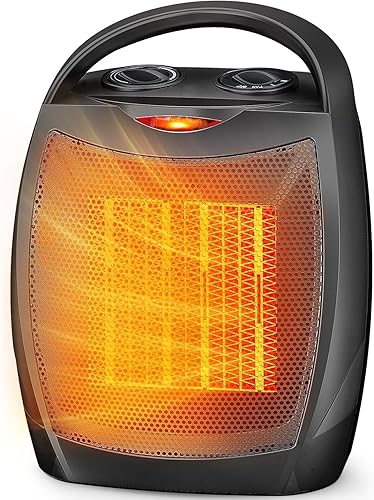 Calentador de espacio portátil de cerámica con termostato, ventilador eléctrico para interiores de 1500 W con protección contra sobrecalentamiento y