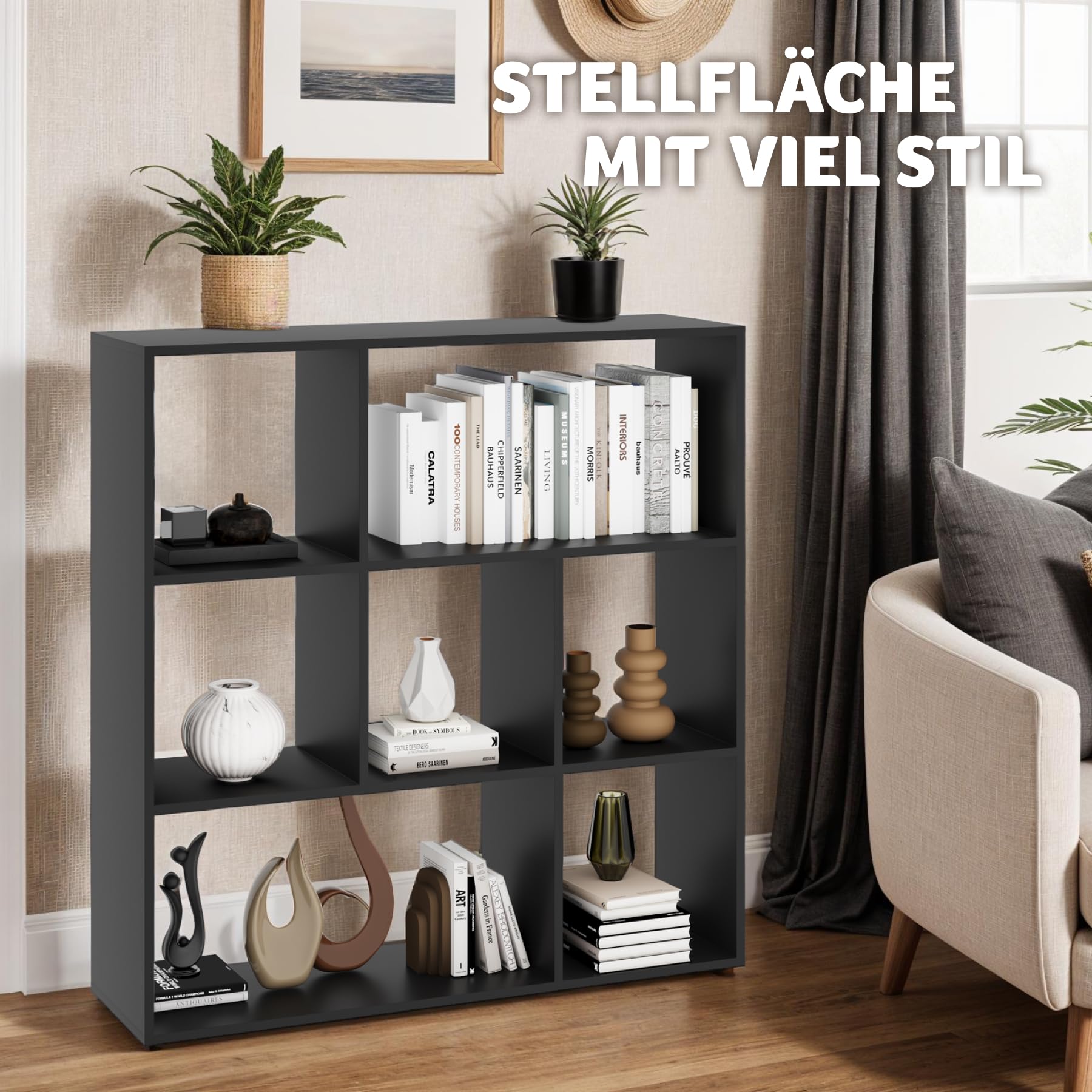 tectake® Bücherregal, Raumteiler, Schrank Regal als Raumteiler im Wohnzimmer, Trennwand Kinderzimmer, Schlafzimmer, Küche oder Garderobe, Würfelregal, Aufbewahrung Büro, Schuhregal (schwarz)