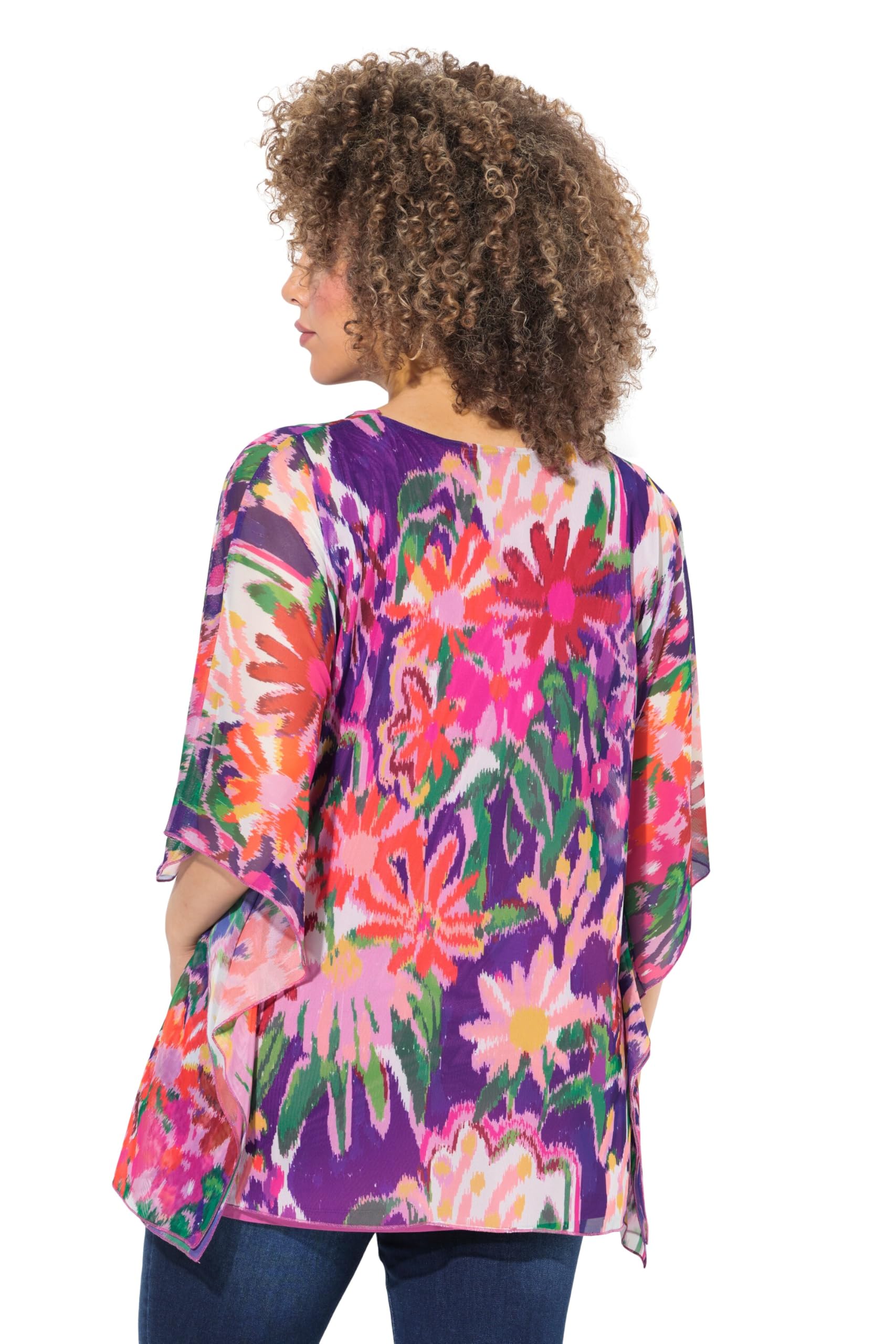 Ulla Popken Bluse, Doppellagig, Oversized, Rundhals, Halbarm Blusa, Coperta in Rete, Scollo Rotondo Donna