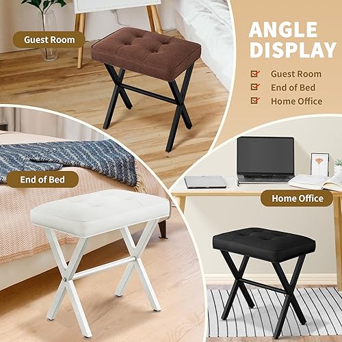 Miniatura 6 de RKVPCNE Taburete otomano para tocador con patas de metal en X, reposapiés, taburete de maquillaje tapizado para sala de maquillaje, sala de estar,