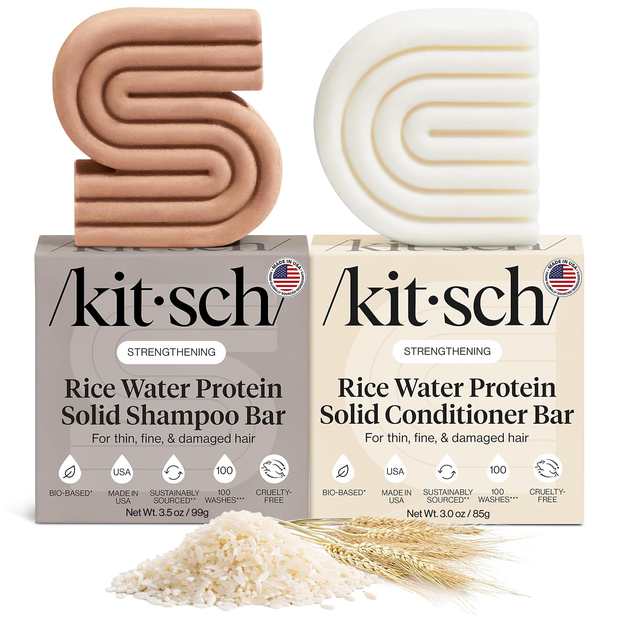Kitsch Rice Water Solid Shampoo and Conditioner Set for Hair Growth – 2 pcs Rice Water Shampoo and Conditioner 6.5 Ounce (Pack of 2)