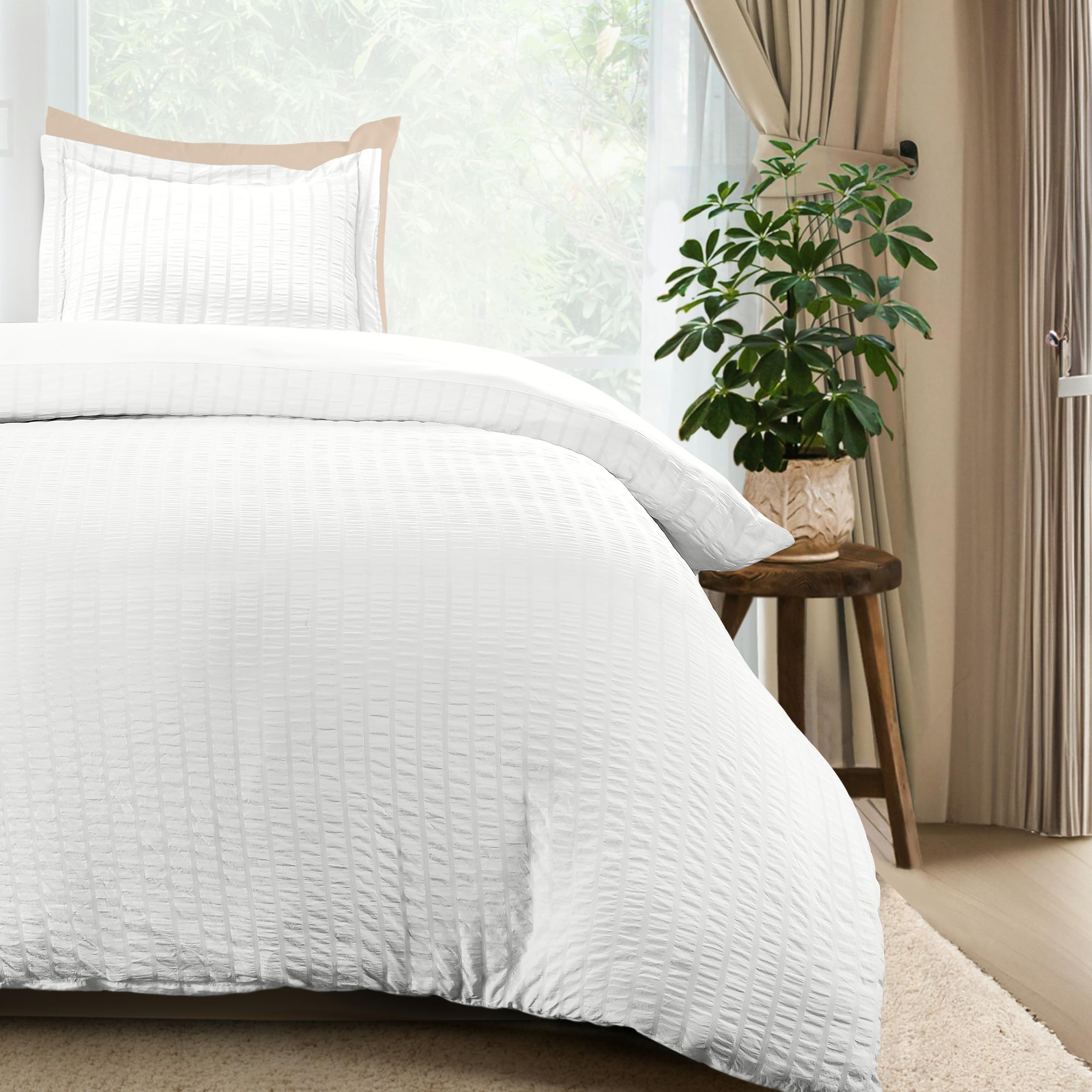 Utopia Bedding Duvet Cover Twin Size - 1 Seer Sucker Duvet Cover with 1 Pillow Sham - 2PC Comforter Cover with Zipper Closure - Soft Brushed Microfiber 68"X90" (Twin White) Comforter Not Included