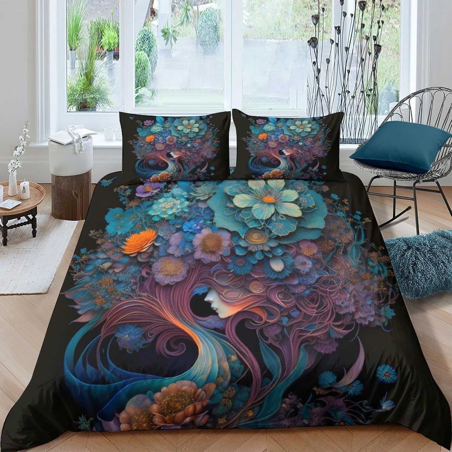 Colored Flowers Three Piece Suit Cartoon Quilt Cover Set - Super Soft Bedding Set for Kids with Pillowcase - Lightweight and Breathable Microfiber Bed Linens