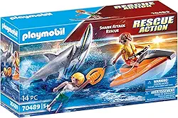 Playmobil Ataque De Tubarão E Barco De Resgate Padrão Multicolorido