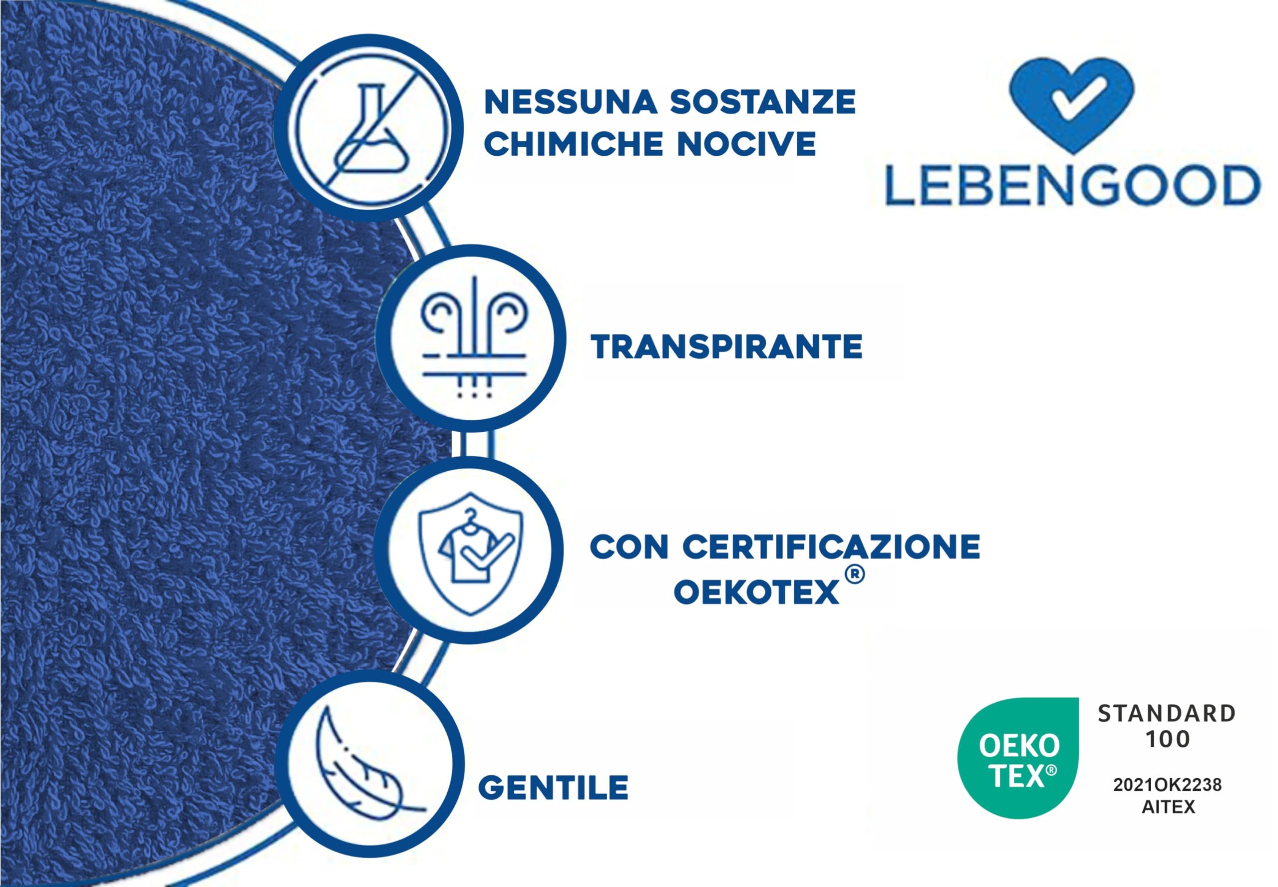 LEBENGOOD Accappatoio uomo 100% cotone spugna americana 450 gsm - vestaglia da bagno per doccia, morbido, assorbente, unisex, OEKO-TEX