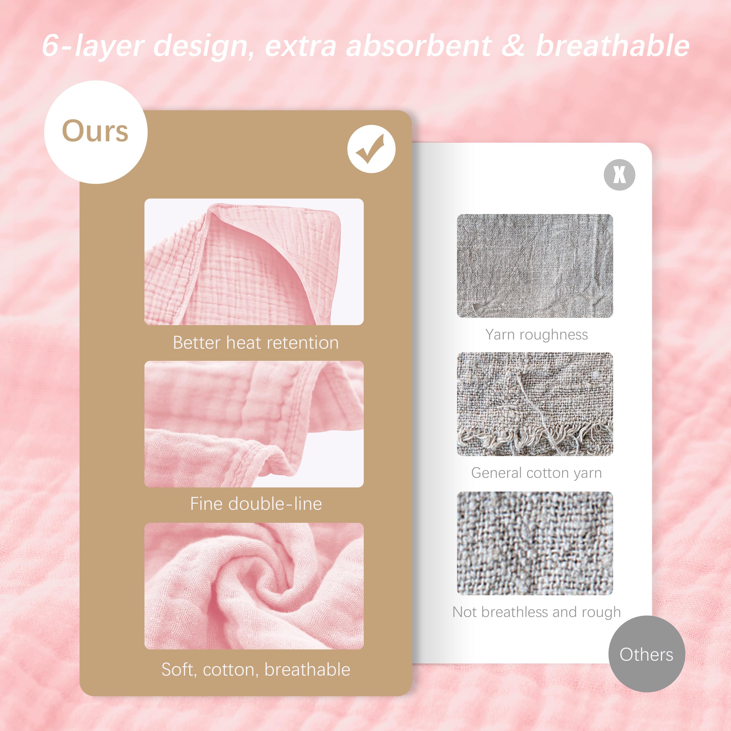 SWEET DOLPHIN Toallas de baño de muselina con capucha para bebé, paquete de 2 toallas 100% algodón para bebés, bebés y niños pequeños, 32 x 32 pulgadas, altamente absorbentes y esenciales para recién