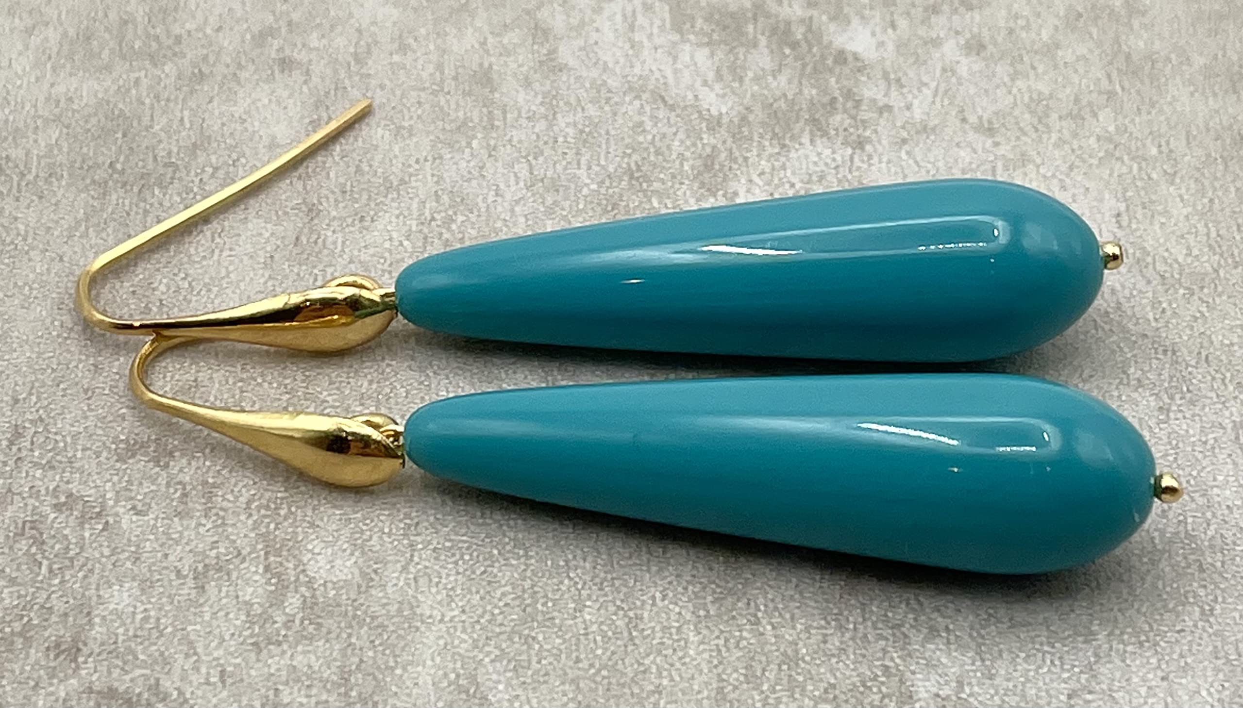 Pendientes Colgantes de Plata 925 Dorada 24 K y Lagrimas Turquesas, Joyas Artesanales, Regalo para Mujeres