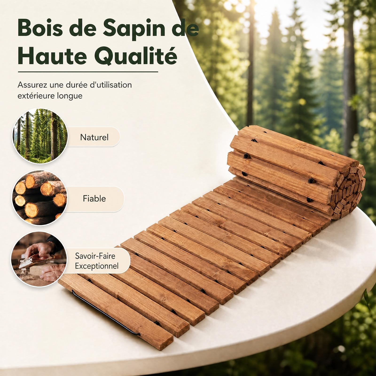GYMAX Chemin de Jardin en Bois de Sapin Enroulable, 245 x 55 cm | Allée de Jardin avec Surface Antidérapante, Design Portable Compact, Décorative pour Plage Terrasse Pelouse et Cour