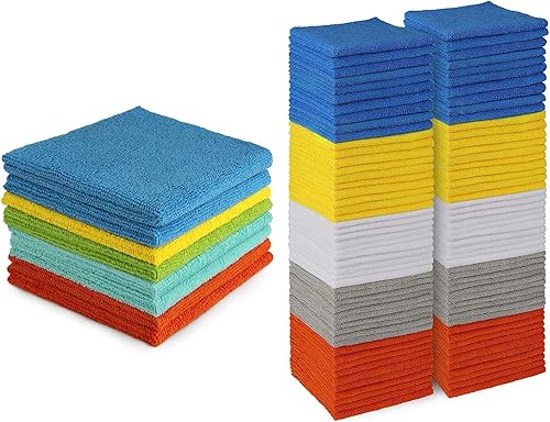 AIDEA Paños de limpieza de microfibra, paquete de 100 unidades, más suaves, altamente absorbentes, sin pelusas, paño de lavado sin rayas para casa,