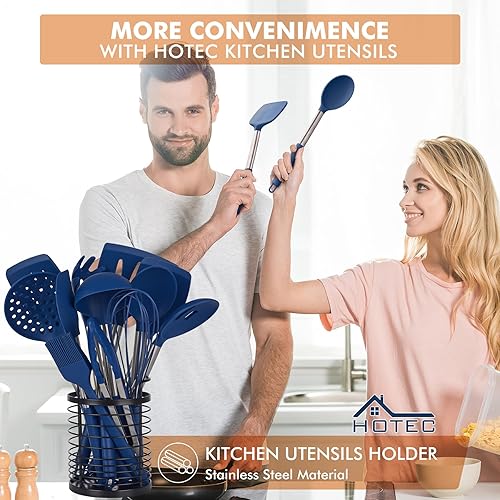 Miniatura 3 de HOTEC Juego de utensilios de cocina de silicona resistentes al calor de 446 F, sin BPA, juego de espátula, utensilios de cocina, con soporte para