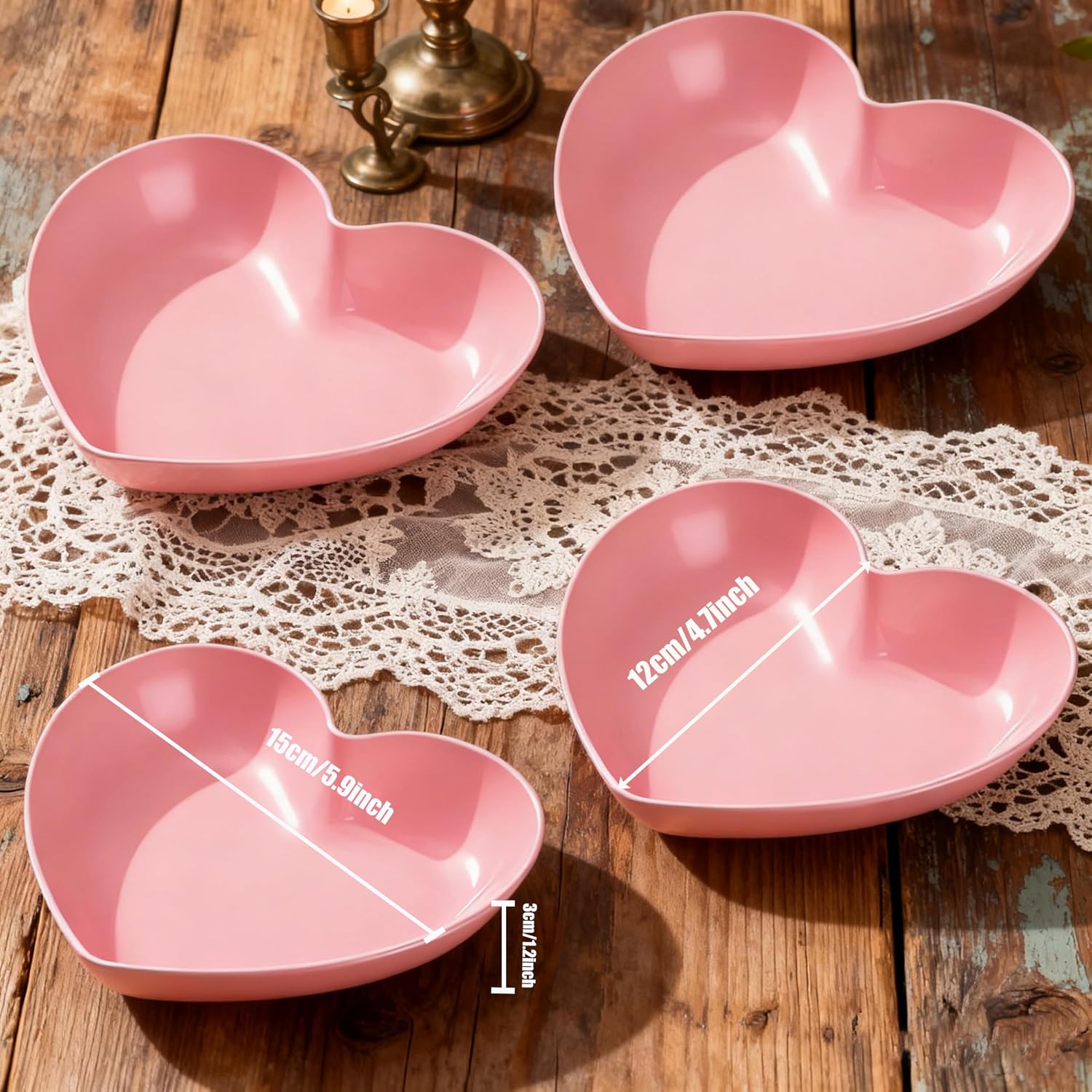 Heart Shaped Plates Pink Unbreakable Snack Fruit Dessert Platters