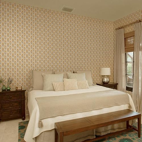 Miniatura 8 de Dimoon Papel tapiz autoadhesivo de 17.3''x78.7'' pulgadas con diseño floral lindo, papel de contacto vintage estilo aldea campestre, casa de campo,