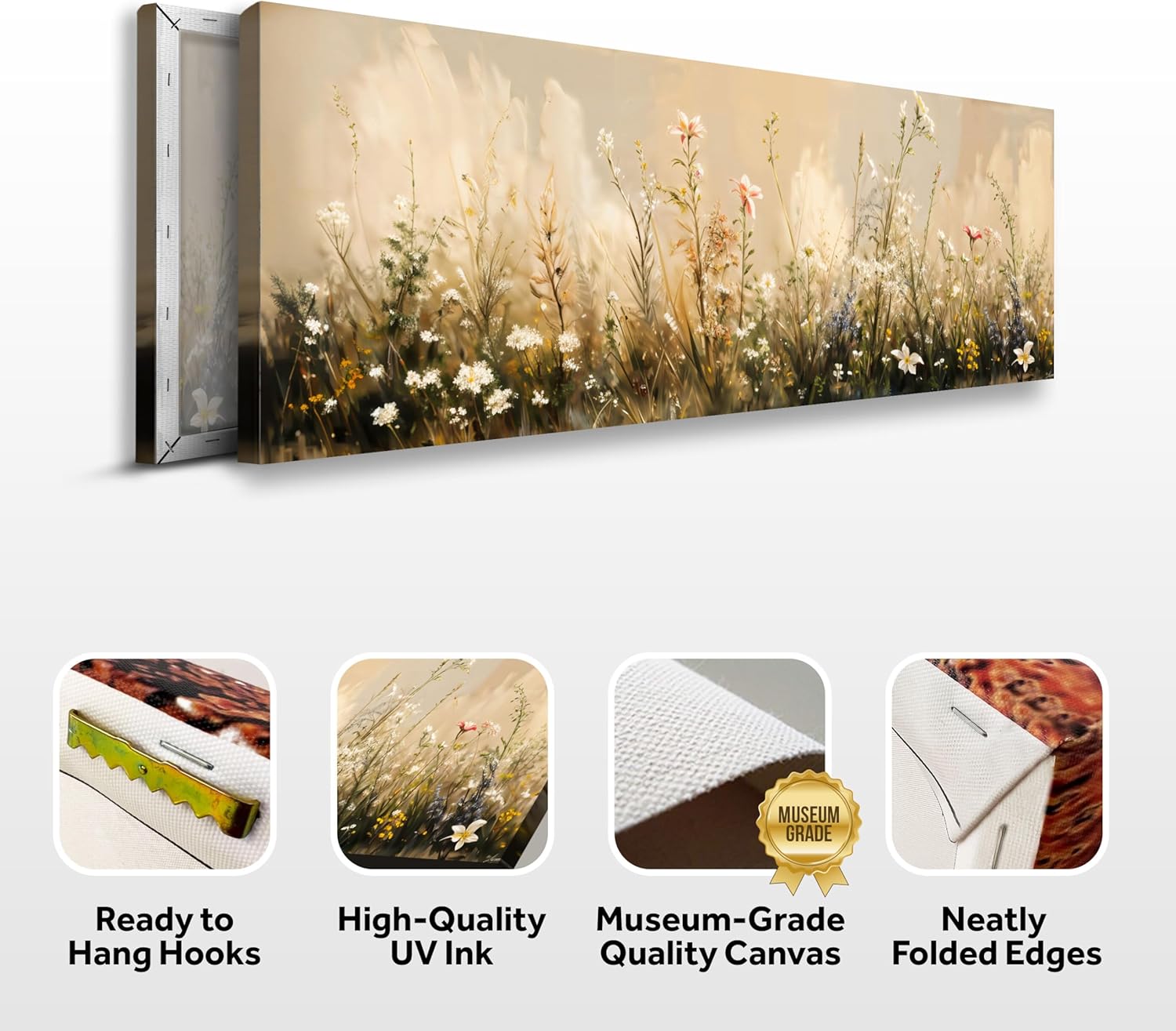 TAILORED CANVASES Flower Field Wall Art, Large Floral Canvas Artwork with Wild Flowers and Grass Decor, Spring Inspired Design, Versatile Decoration for Living Room, Hallway or Bedroom 20x60