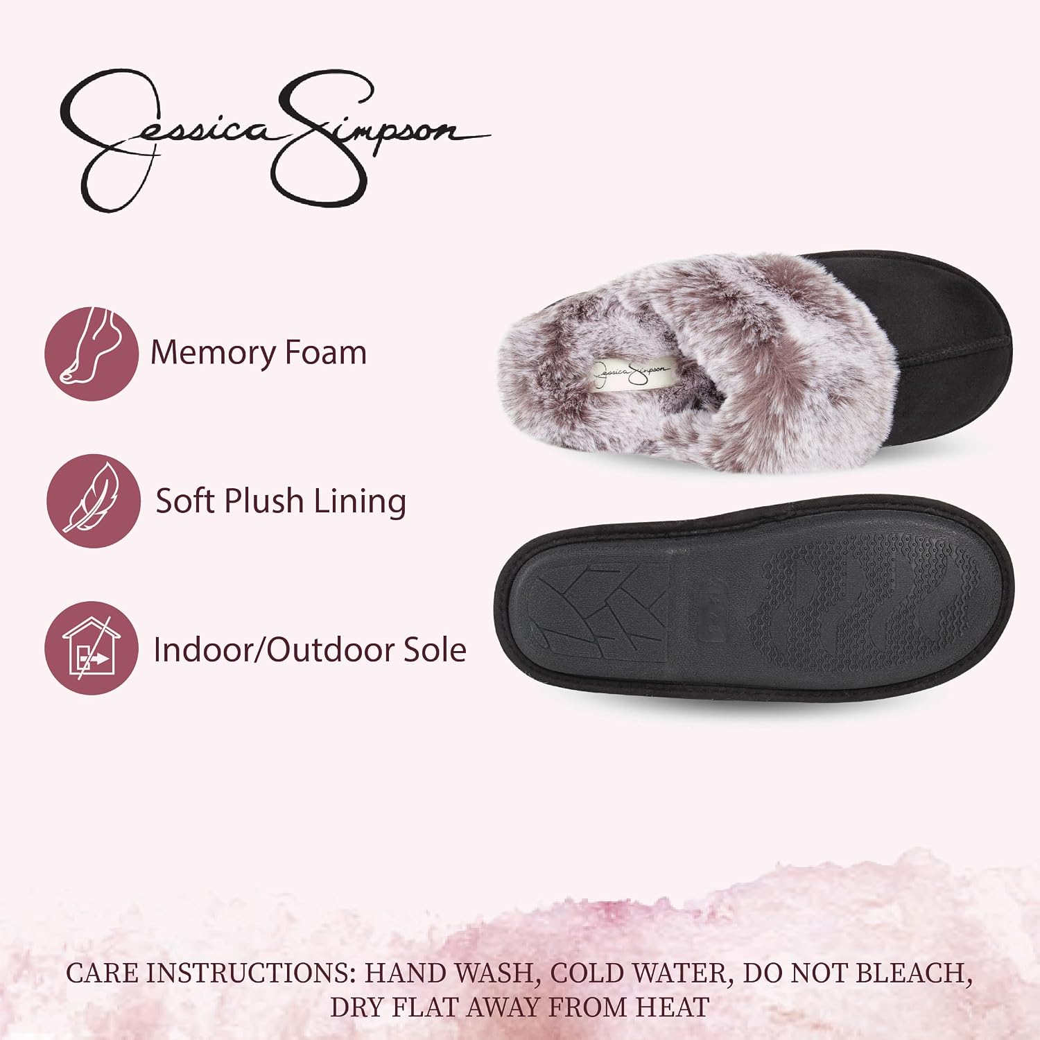 Jessica Simpson womens Comfy Faux Fur House Slipper Scuff Memory Foam Slip on Anti-skid SoleSlipper