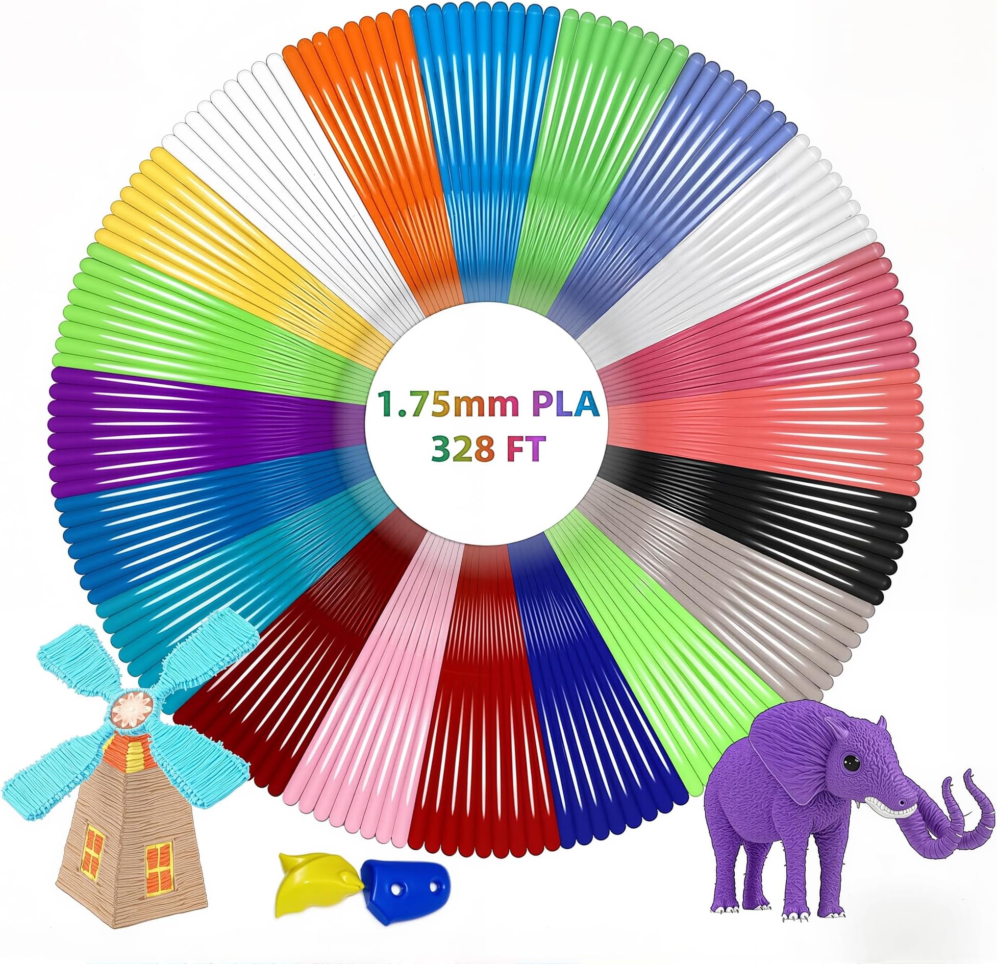 Geeetech 20 Colors PLA 3D Pen Filament Refills, 1.75mm 3D Pen Filament, Each Color 9.84ft, Total 196.8ft, Pack with 2 Finger Caps and 200+ Stencils eBook, Compatible with SCRIB3D MYNT3D 3D Pens