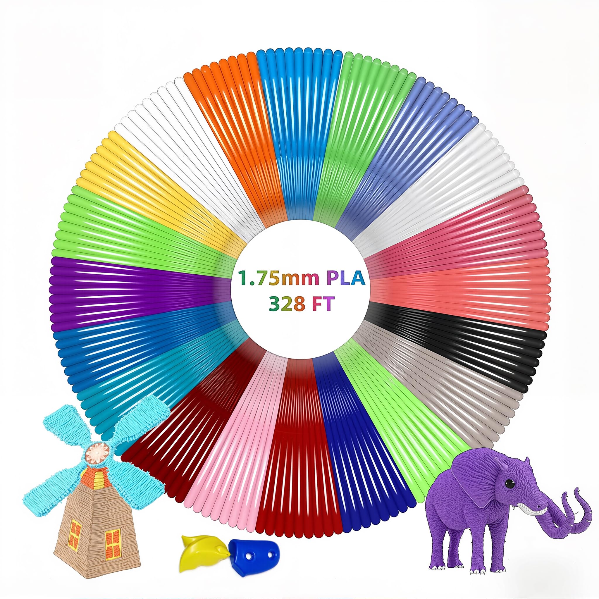 Geeetech 20 Colors PLA 3D Pen Filament Refills, 1.75mm 3D Pen Filament, Each Color 9.84ft, Total 196.8ft, Pack with 2 Finger Caps and 200+ Stencils eBook, Compatible with SCRIB3D MYNT3D 3D Pens