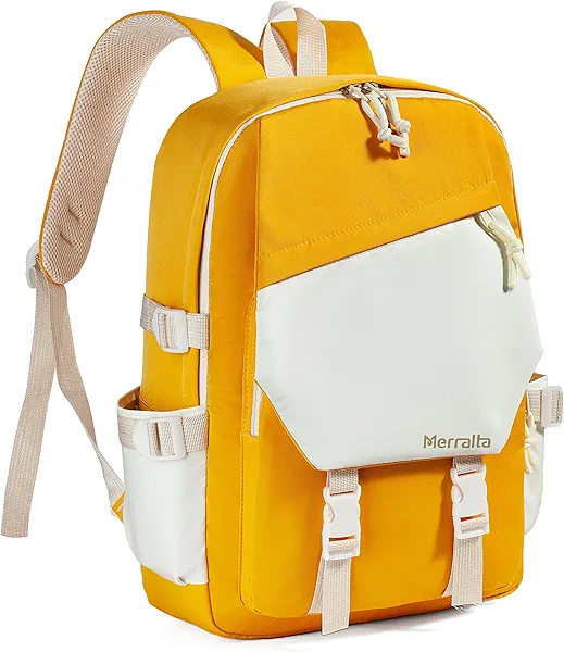 Backpack – Stylish Lightweight Backpack for Women & Men, Casual Daypack for Work, School, Travel & Daily Commute, Waterproof Fabric, Yellow White