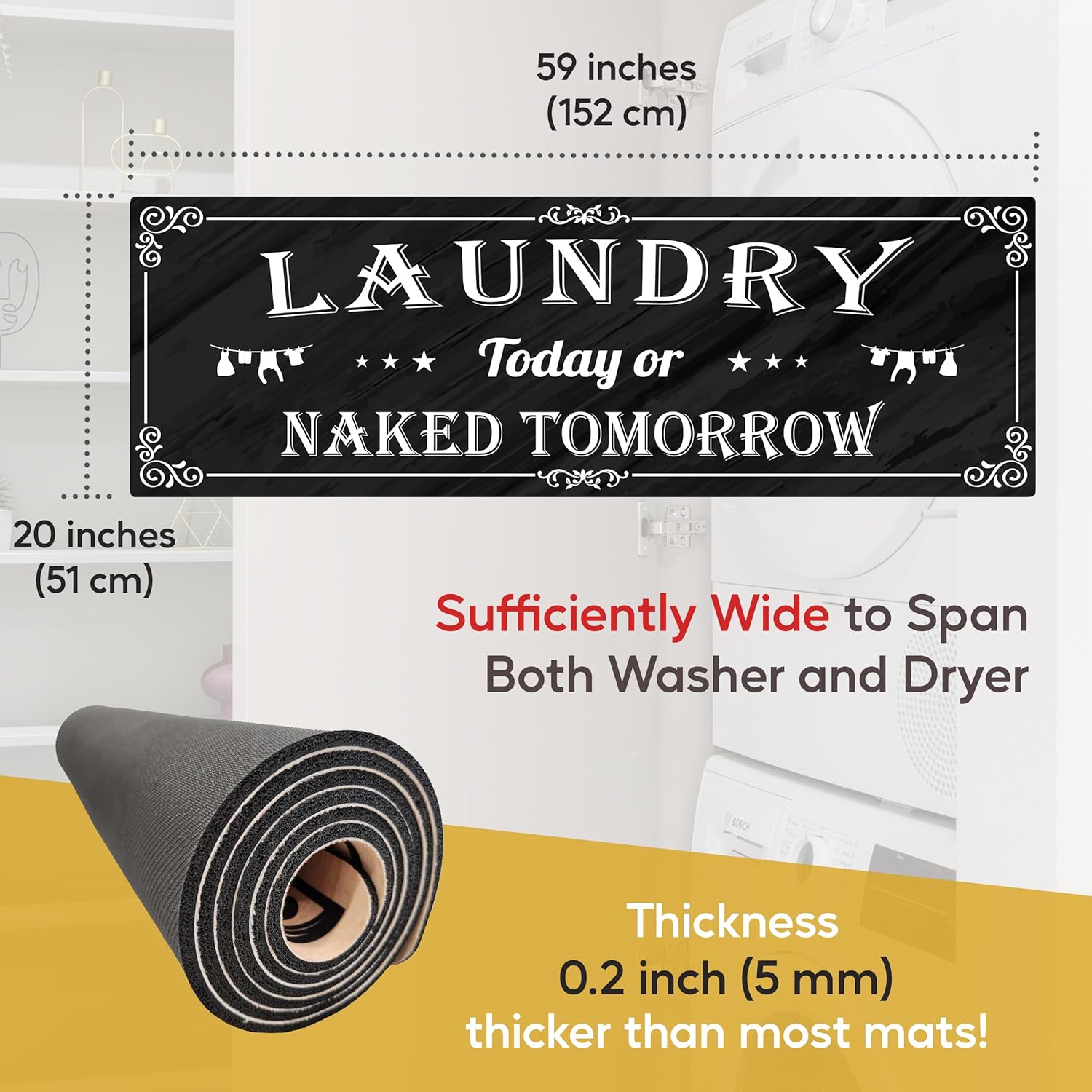 Tapeera Laundry Room Rug Runner - 20" x 59" Non-Slip Rubber Backing Laundry Rugs for Laundry Room - Farmhouse Laundry Mat - Funny Laundry Room Decor -for Floor (Naked Tomorrow)