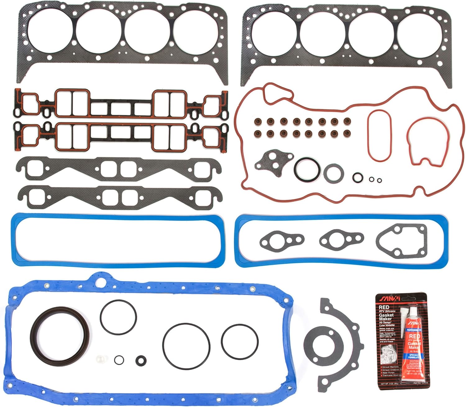 Evergreen Engine Rering Kit FSBRR8-10116 Compatible With 96-02 Cadillac Chevrolet GMC VORTEC 5.7 OHV VIN R Full Gasket Set, Standard Size Main Rod Bearings, Standard Size Piston Rings