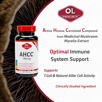 Olympian Labs Premium AHCC Supplement 750mg of AHCC per Capsule Supports Immune Health, Liver Function, and Natural Killer Cell Activity- 30 Capsules