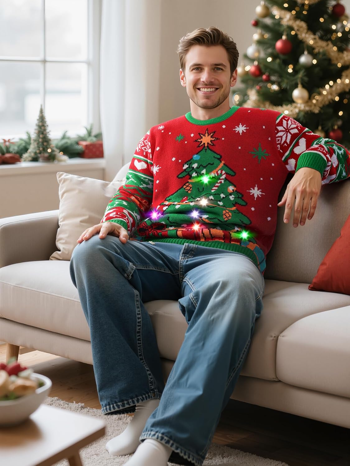 SOMSOC LED Light Up Ugly Christmas Sweater for Women Men, Xmas Jumpers Funny Knitted Sweaters with Light Bulbs - Image 7