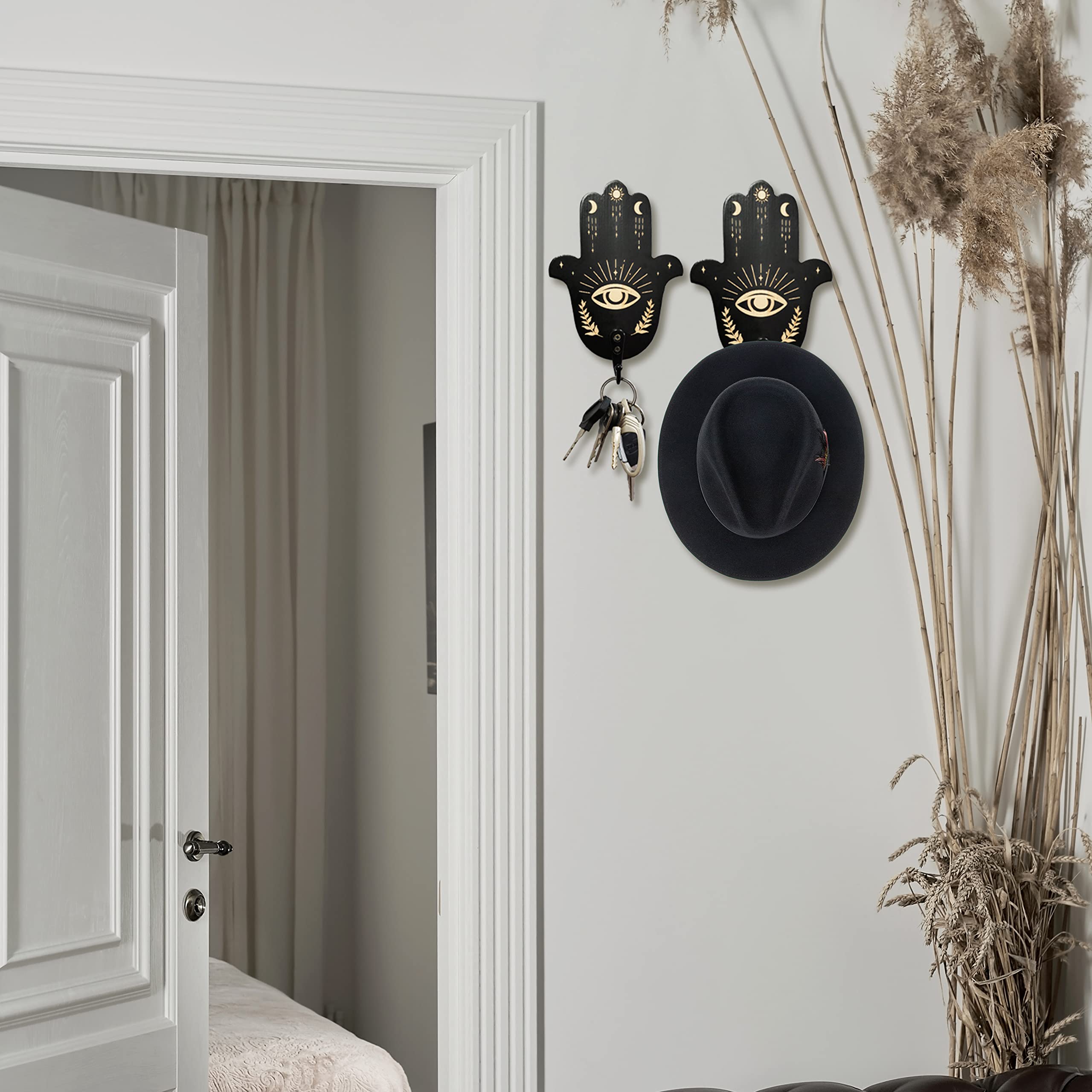 Ella & Emma Gothic Coffin-Shaped Key Holder - Wall Mounted Hook With Crescent Moon Cutout, 2-Piece Set - View #2
