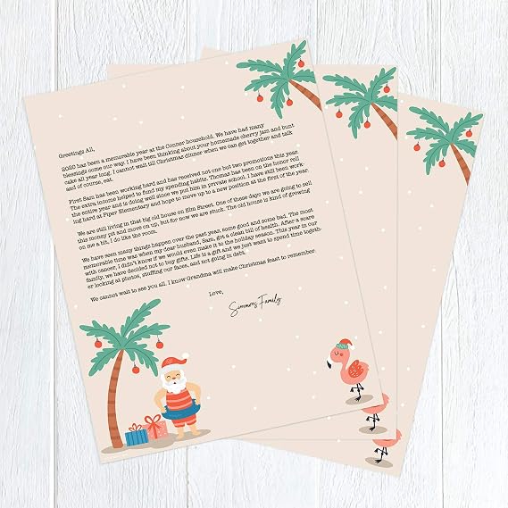 Great Papers! Warm Winter Wishes Holiday Letterhead / 80 Tropical Santa Paper Sheets / 8.5 x 11 Beach Christmas Stationery