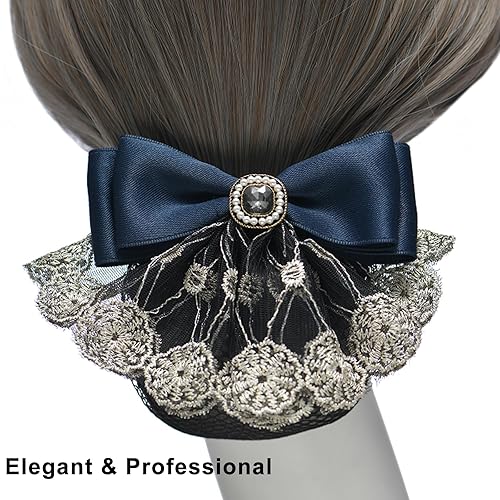 Miniatura 4 de 2 pasadores de red para el cabello con pinzas de lazo para el cabello con cubierta de malla fina para moño para mujeres (encaje rojo + azul)