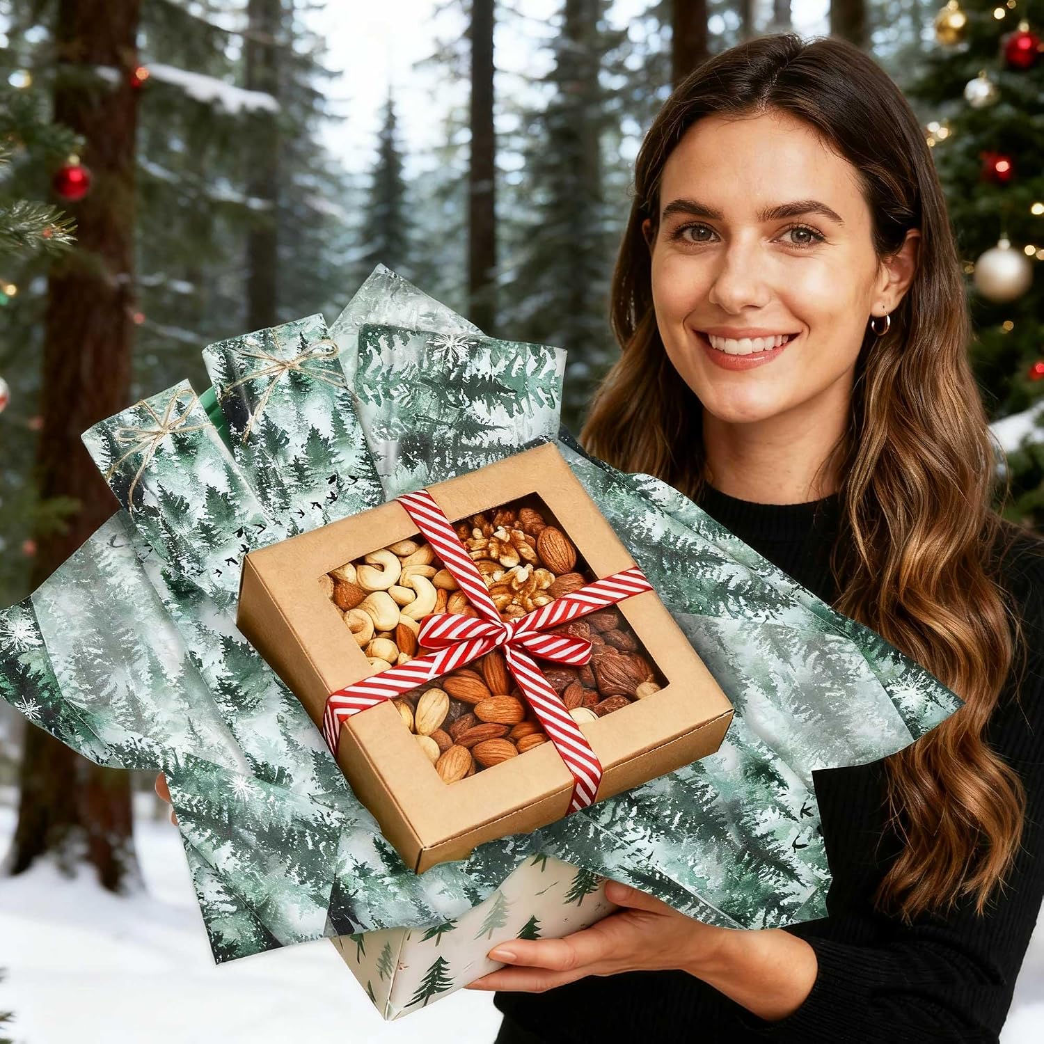 BACH AND BOUJEE 50 Sheets Forest Green Tissue Paper Winter Tree Tissue Paper Forest Woodland Gift Wrapping Patterned Tissue Papers DIY Crafts Vintage Christmas Tree Birthday Party Supplies