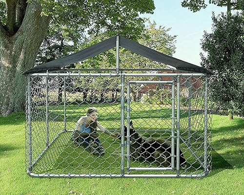 Miniatura 2 de Kullavik Perrera para perros al aire libre con eslabones de cadena galvanizada resistente para perros, gallinero, gallinero, resistente a los rayos