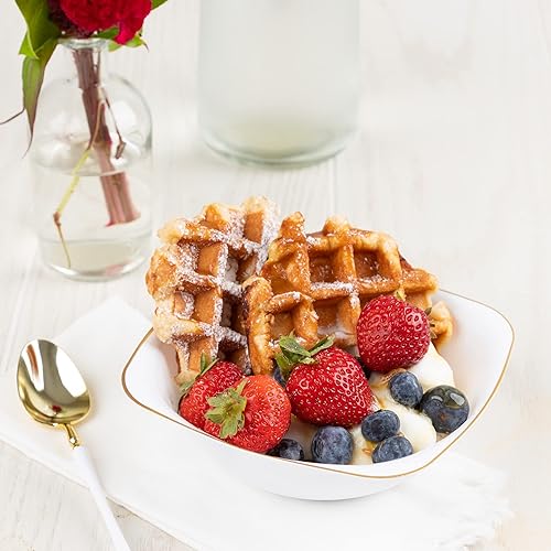 Miniatura 2 de PLASTICPRO Blanco plástico orgánico partido cuadrado sopa cuencos blanco con borde dorado elegante vajilla disponible platos 16 oz 32 unidades