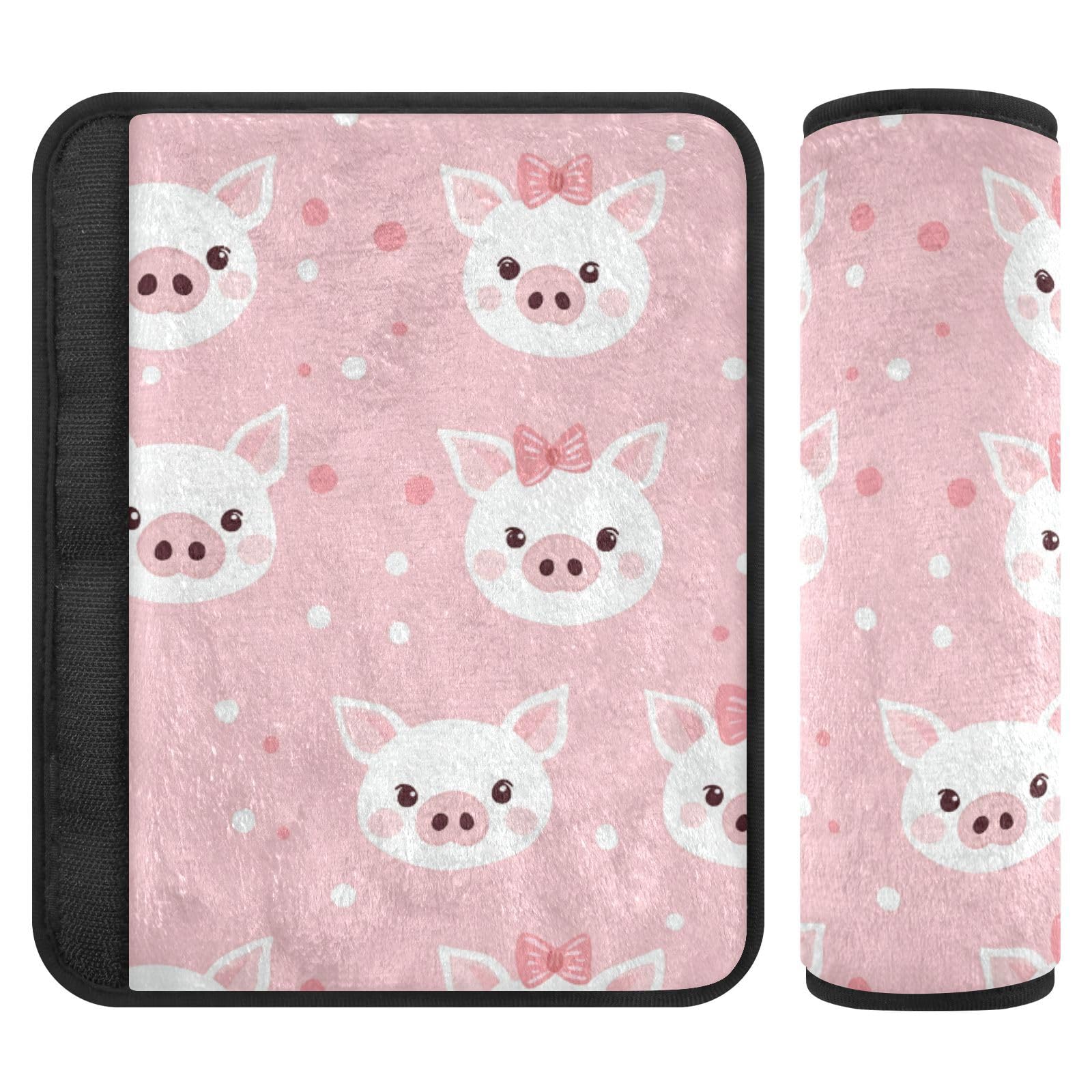 Seat Belt Covers 2 Pack Pig Faces Car Seat Strap Covers Super Soft Pink Car Seat Neck Cover for Boys Girls Adults Babies M