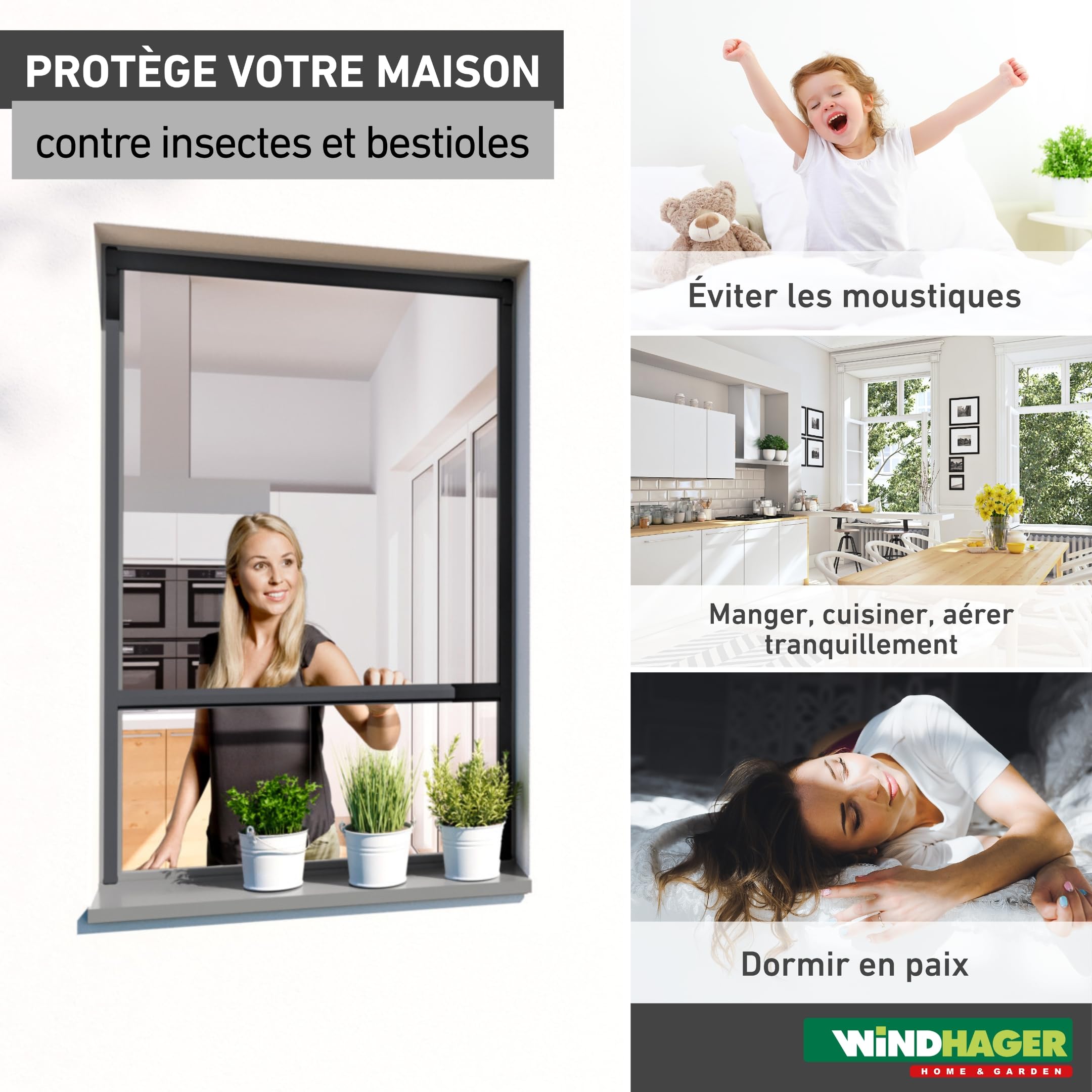 Windhager Store Enrouleur pour Fenetres Plus, Moustiquaire, individuellement découpable, 160 x 160 cm, anthracite, 03893