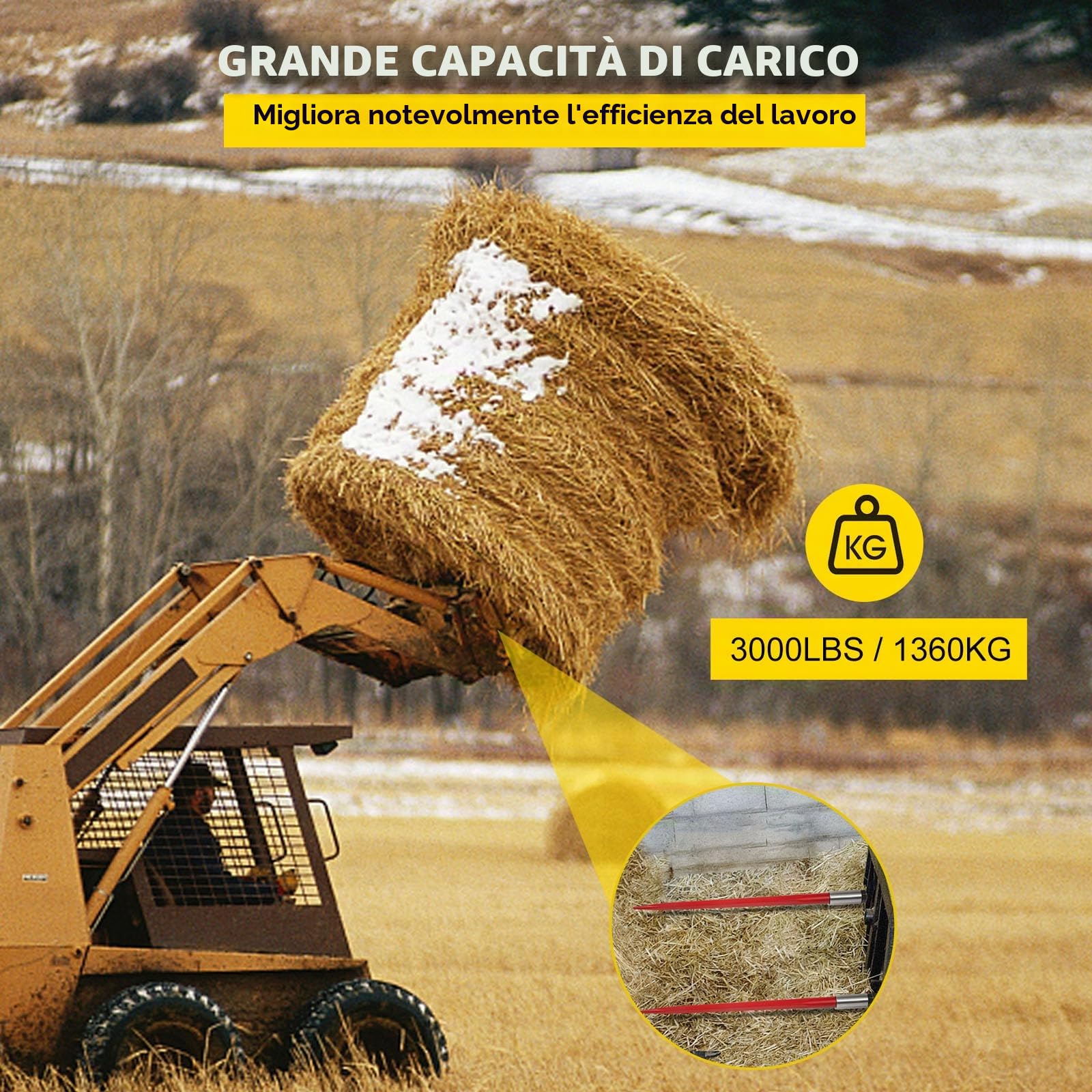 VEVOR Coppia Lancia per Fieno 39" Lancia per balle, capacità 3000 libbre, Punta per balle ad Attacco rapido Lancia Quadrata per balle di Fieno 1 3/4", forche per balle rivestite di Rosso