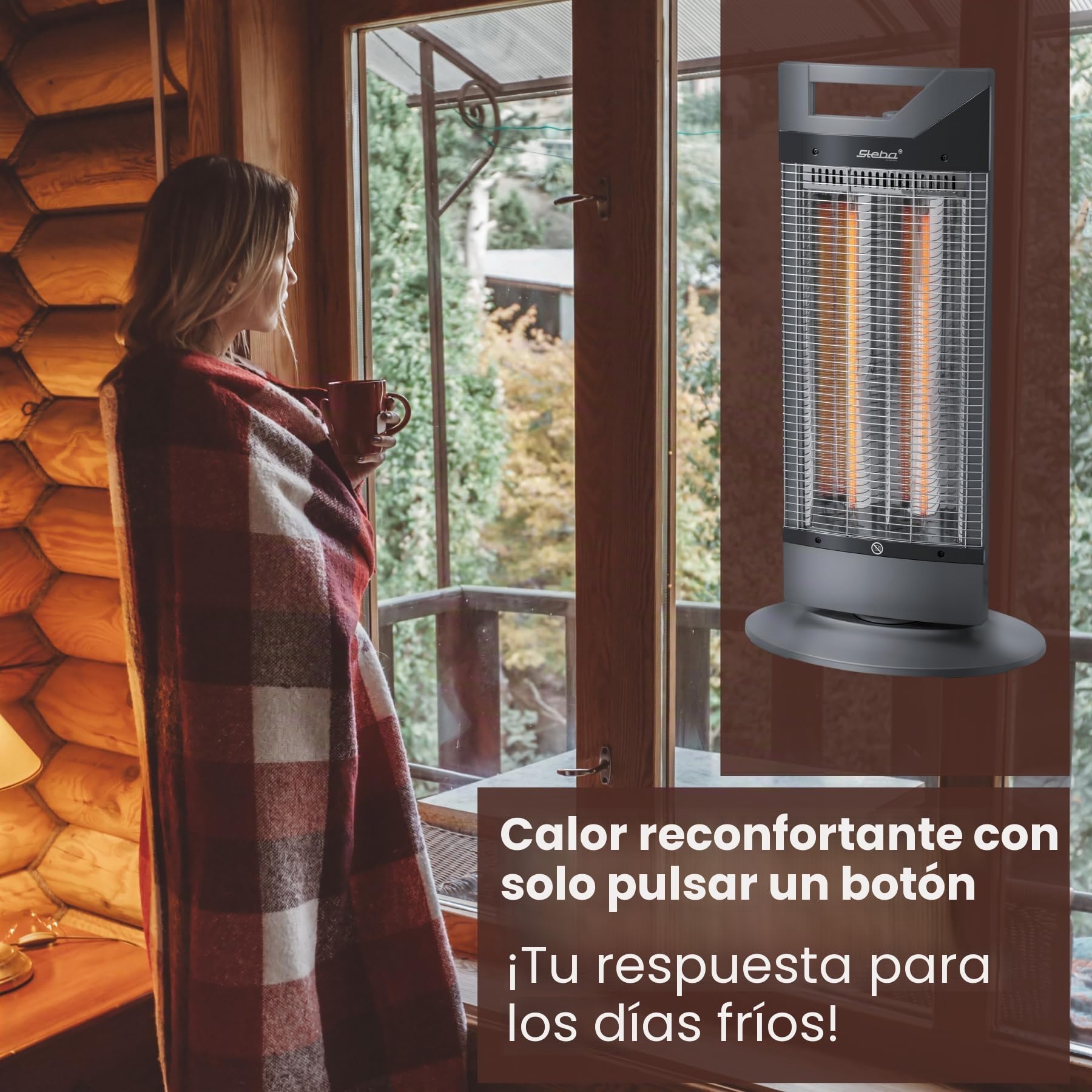 Calefactor radiante de carbono Steba con enrollador de cable y protección contra sobrecalentamiento. Ahorra energía y es eficiente, ya que no libera energía al medio ambiente. CH 1 ECO.