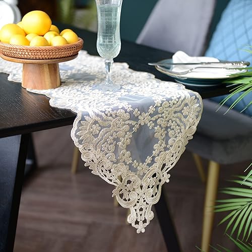 SUTAVIA Camino de mesa de patio bordado, pañuelo clásico rectangular de macramé, para cocina, comedor, mesa de café, banquete de boda y decoración