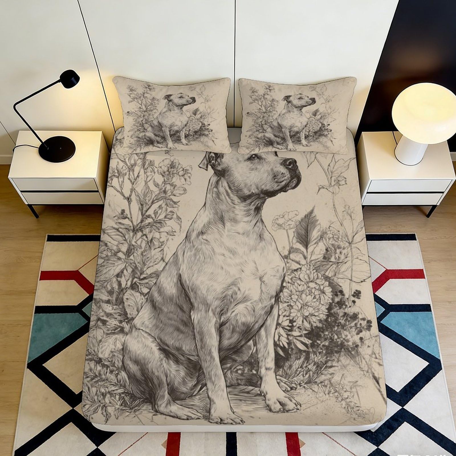 Jqzkxnhpbr Style-6 3D Printed Dog Sketch Fitted Sheet Microfiber Anti-Slip Bed Cover For Bedroom Guest Room Decor Easy Care 90X200x25cm
