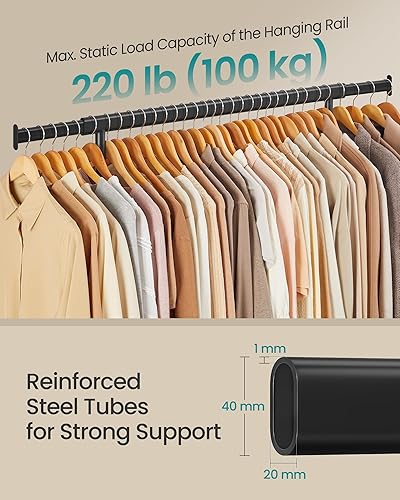 Miniatura 9 de SONGMICS Perchero con ruedas, perchero resistente para colgar ropa, perchero portátil para ropa, con riel extensible para colgar, capacidad de carga