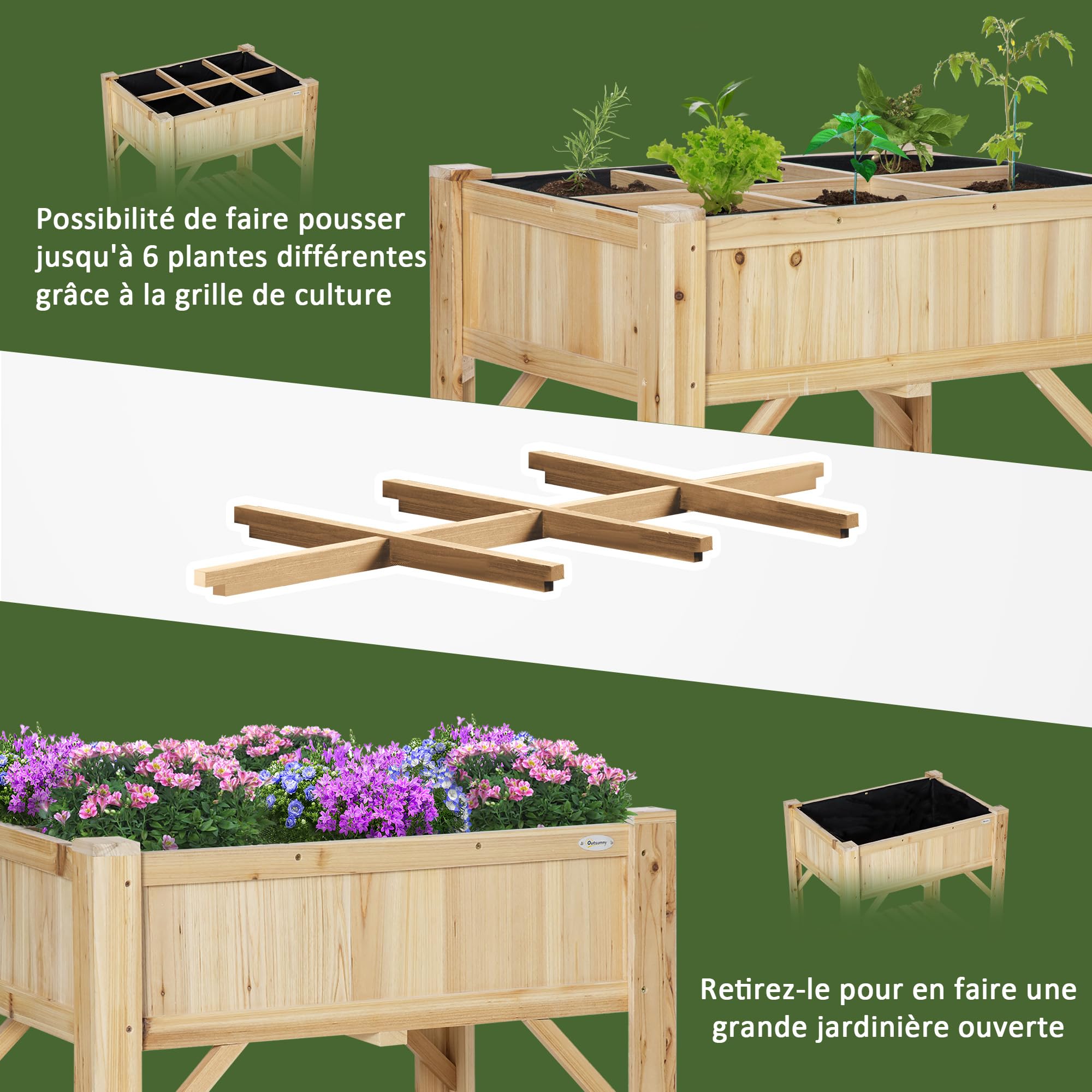 Outsunny Jardinière sur Pieds Carré Potager Étagère 78L x 58l x 81H cm