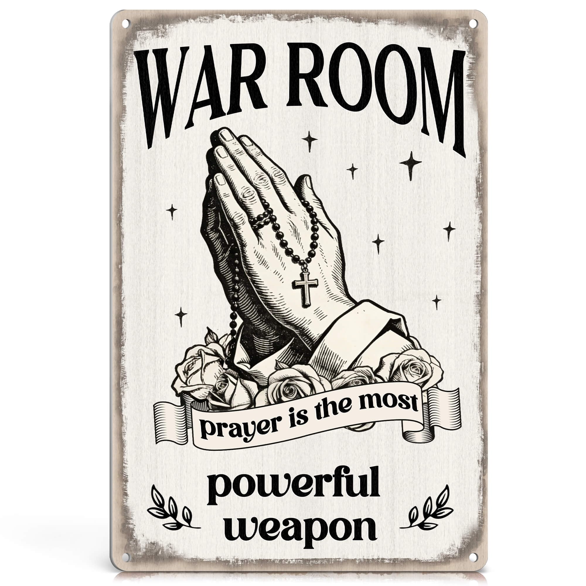 Prayer is The Most Powerful "Weapon" Tin Sign Vintage - Christian Gifts, Religious Wall Art for Home Prayer Room, War Room, Church, Office, Chapel, Farmhouse Spiritual Decor, 8x12 Inch