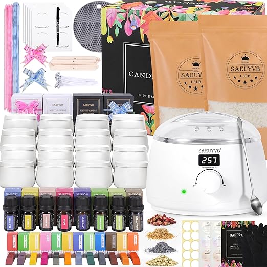 SAEUYVB Complete Candle Making Kit, Candle Making Kit for Adults with Hot Plate, DIY Starter Candle Making Supplies/Kit - Perfect as Home Decorations(White)