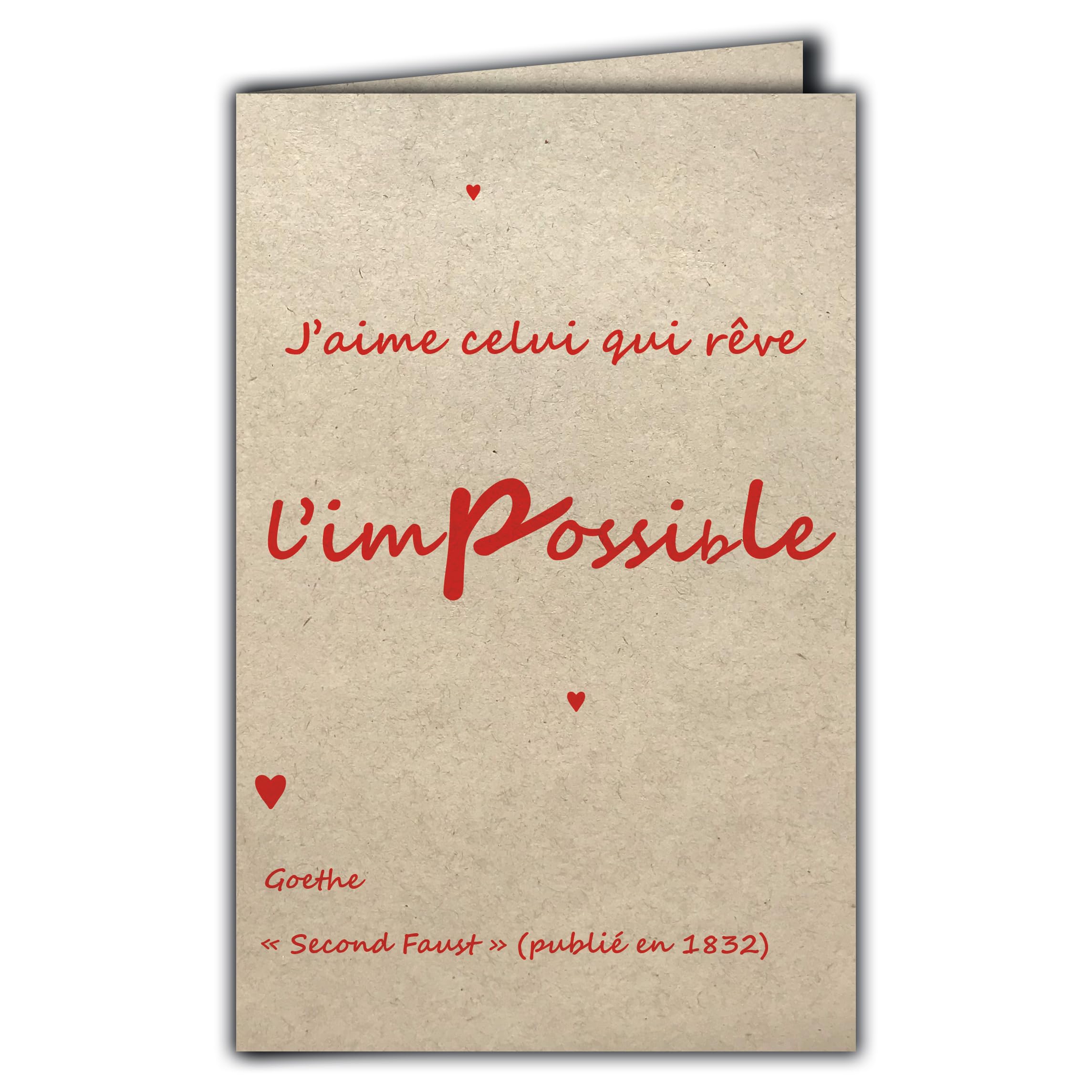 AFIE CIT-1013 Quote Card on Natural Fibre Paper with Envelope J'aime qui rêve l'Impossible Goethe Second Faust - Made in France on paper from sustainably managed forests