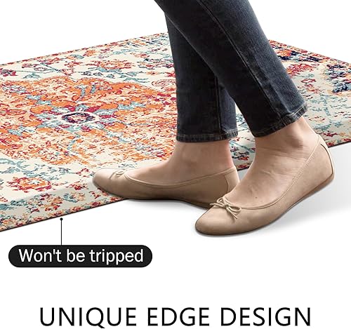 Miniatura 4 de MAYHMYO Tapete de cocina bohemio, antifatiga, étnico, acolchado, color naranja y azul, alfombras de cocina antideslizantes para cocina, suelo y