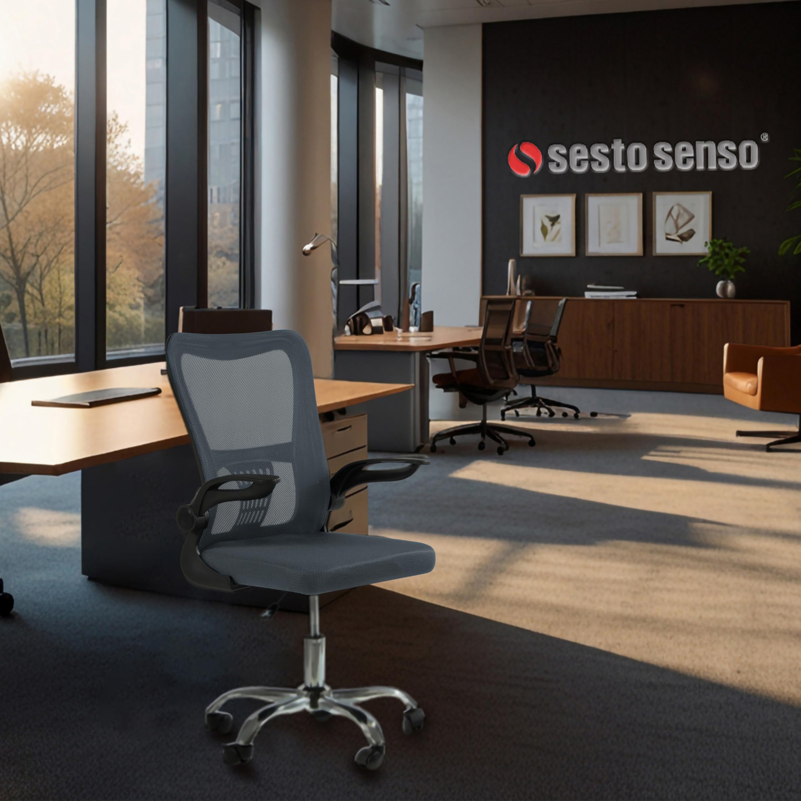 sesto senso Kinderschreibtischstuhl Bürostuhl Dunkelgrau mit Rollen und Armlehnen 1pack