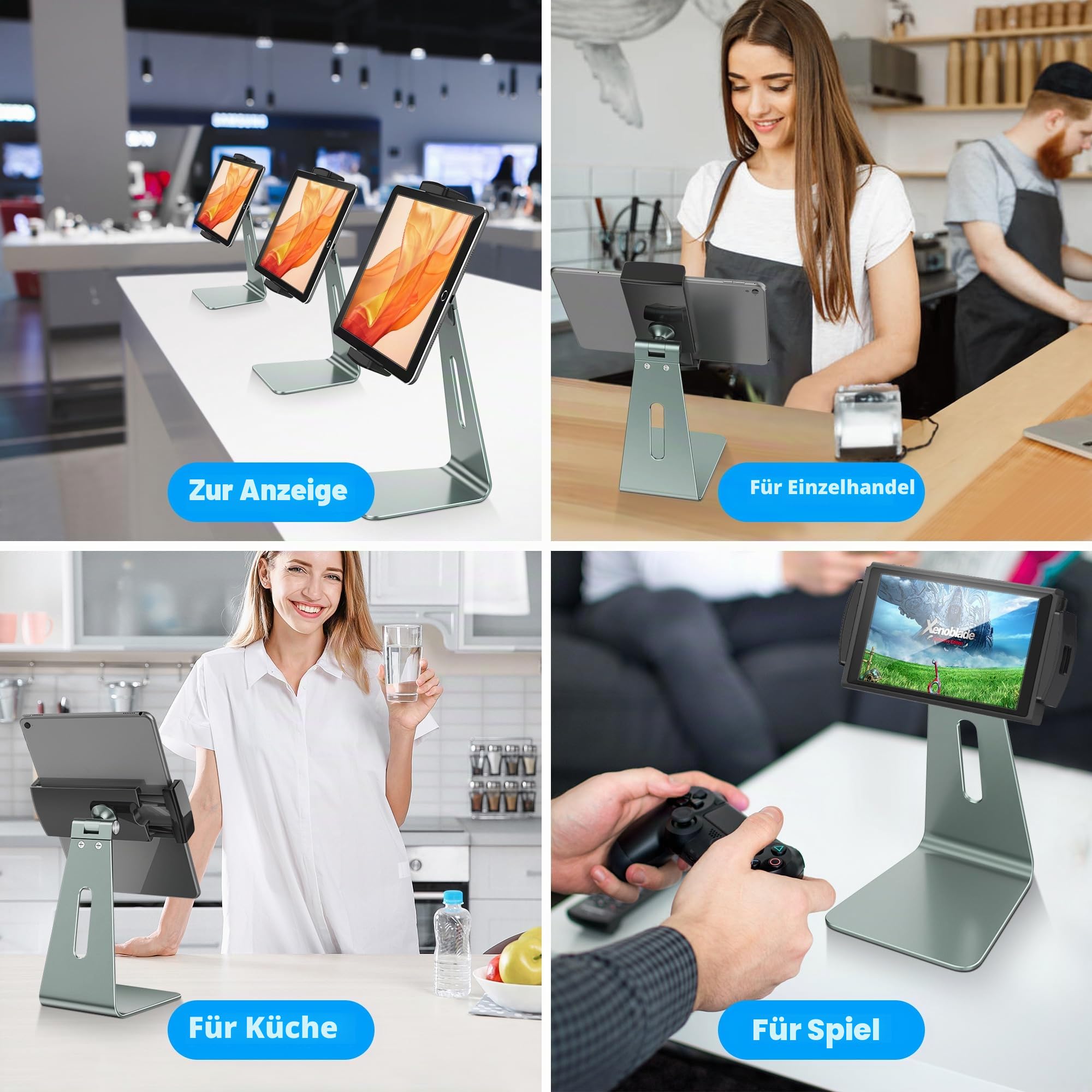 AboveTEK Verstellbarer Aluminium-Tablet-Ständer, 360° drehbarer Display-Halter für 7–12,9 Zoll iPad Pro/Air/Mini, Galaxy Tab & mehr – Perfekt für Küche, Büro, Rezeption & Ladenpräsentation
