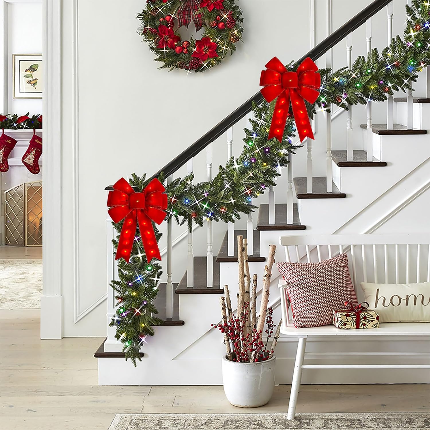 Red Christmas Bows with LED Lights Large Velvet Bow for Wreaths, Tree, Outside Decorating, Outdoor (12 * 14 inch) - Image 4