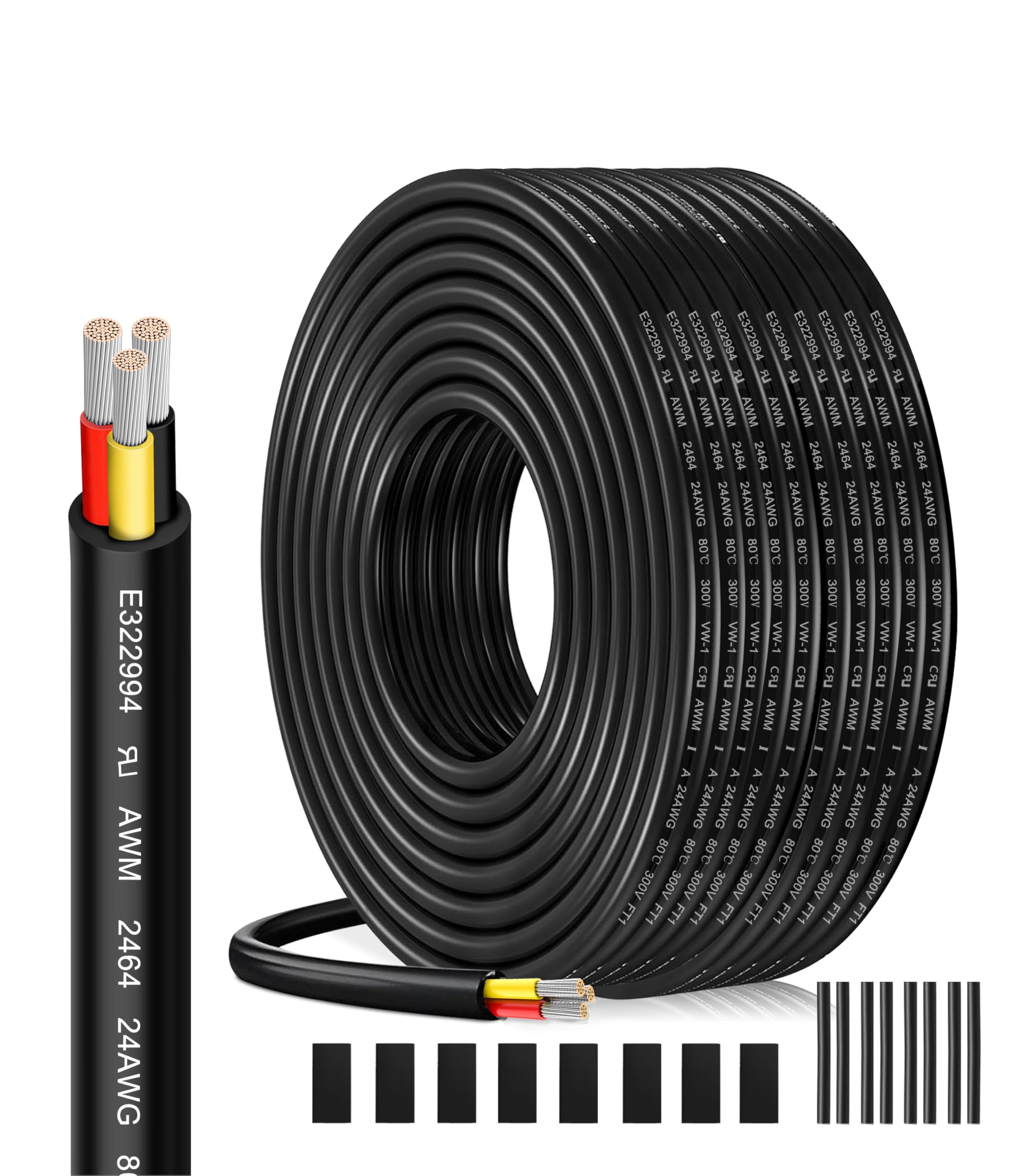 Cable Eléctrico 24 AWG 3 x 0,23 mm² UL2464-20 Metros, 3 Conductores de Cobre Estaño, 300V, Ideal para Iluminación LED Auto, Casa y Aplicaciones Exteriores